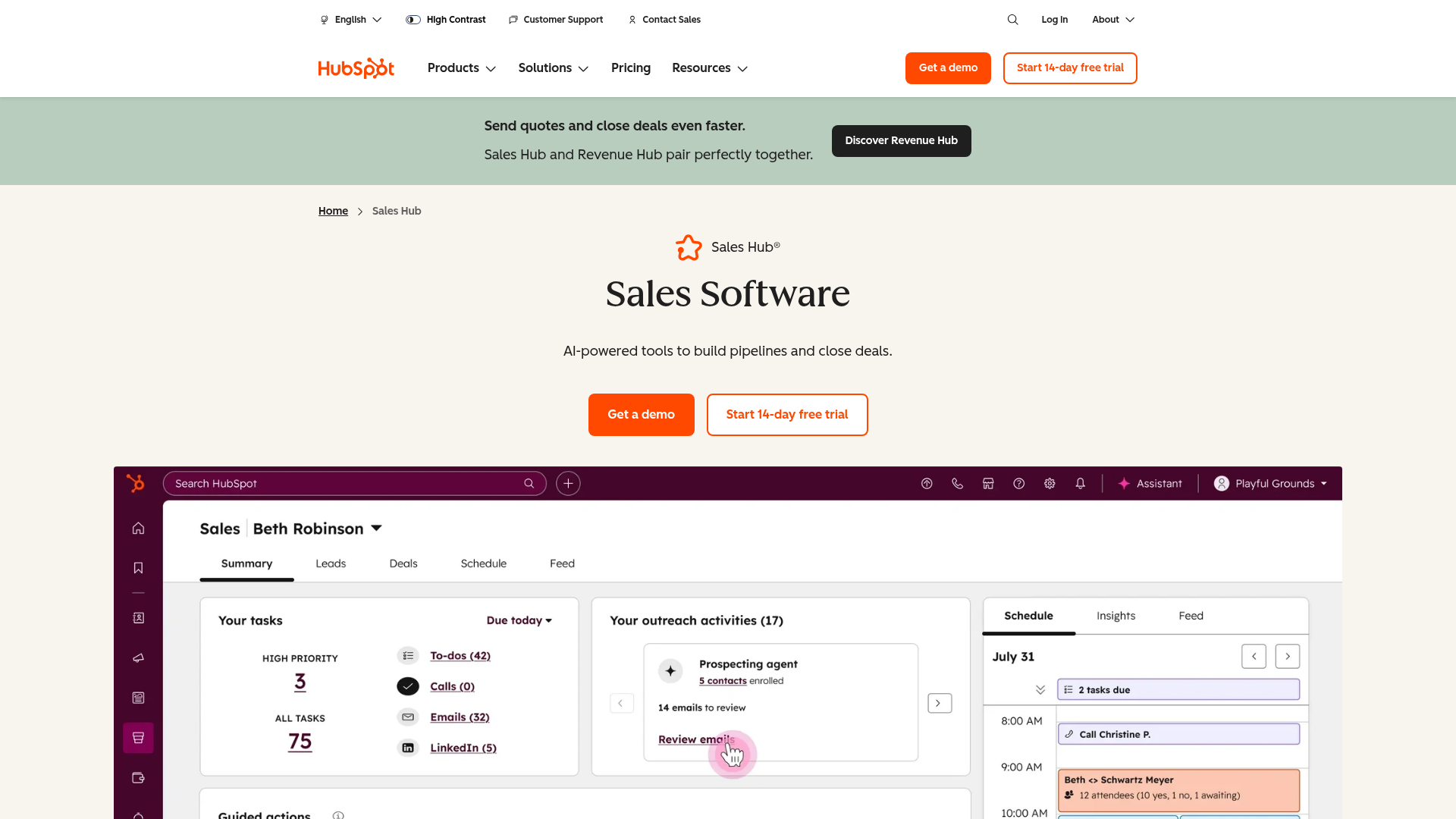 Screenshot of https://www.hubspot.com/products/sales cited by Gemini