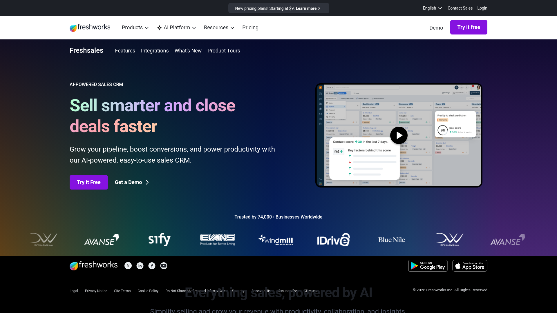 Screenshot of https://www.freshworks.com/crm/ cited by Copilot